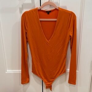 Express V-Neck Long Sleeve Bodysuit in Vibrant Orange